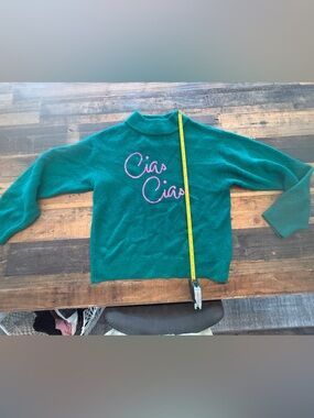 a new day Green Knit Sweater with Pink Sequin Script